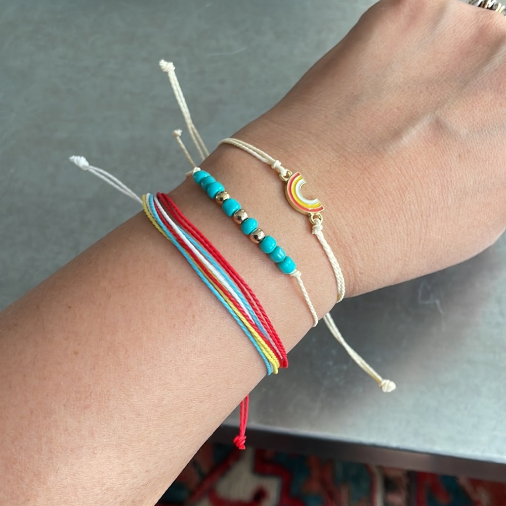 Handmade Rainbow Beaded Charm Bracelet or Anklet - Set of 3